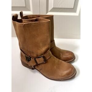 Gianni Bini Y2K Riding Biker Strap Ankle Boots Tan Leather Size 8
